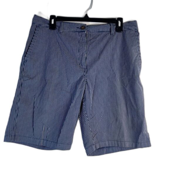 M&S Collection Navy White Striped Bermuda Cotton Casual Shorts Size 14 - Picture 1 of 10